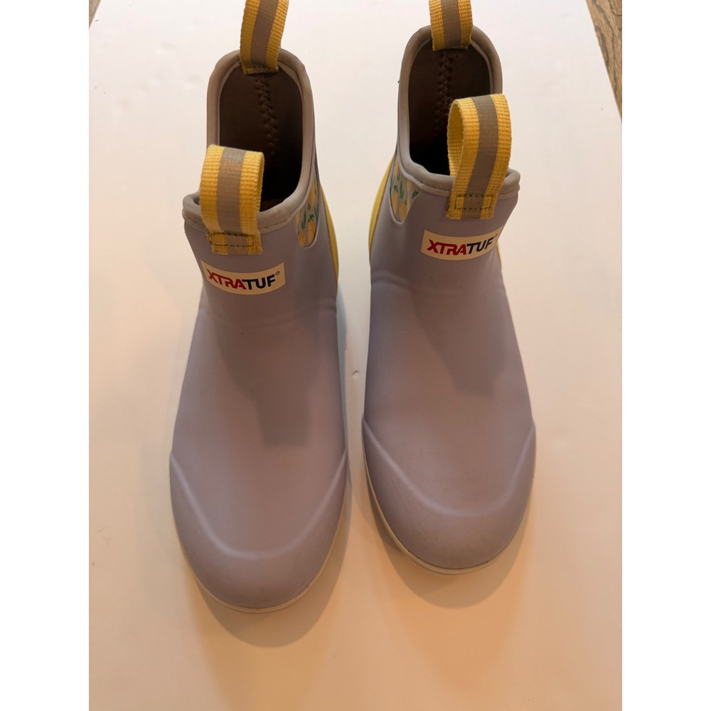 XTRATUF Womens 6 Inch Ankle Deck Boot Periwinkle Lemon XWAB502 Waterproof Size 8